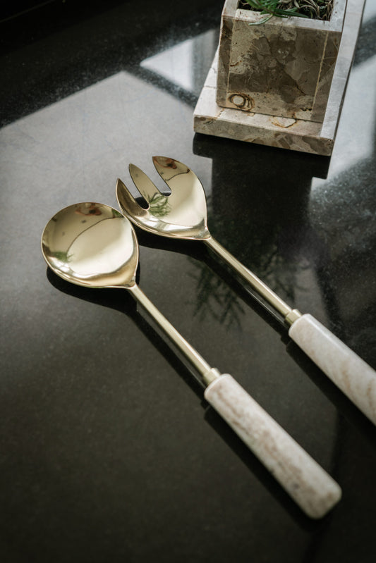 Salatbesteck mit Mamorgriff