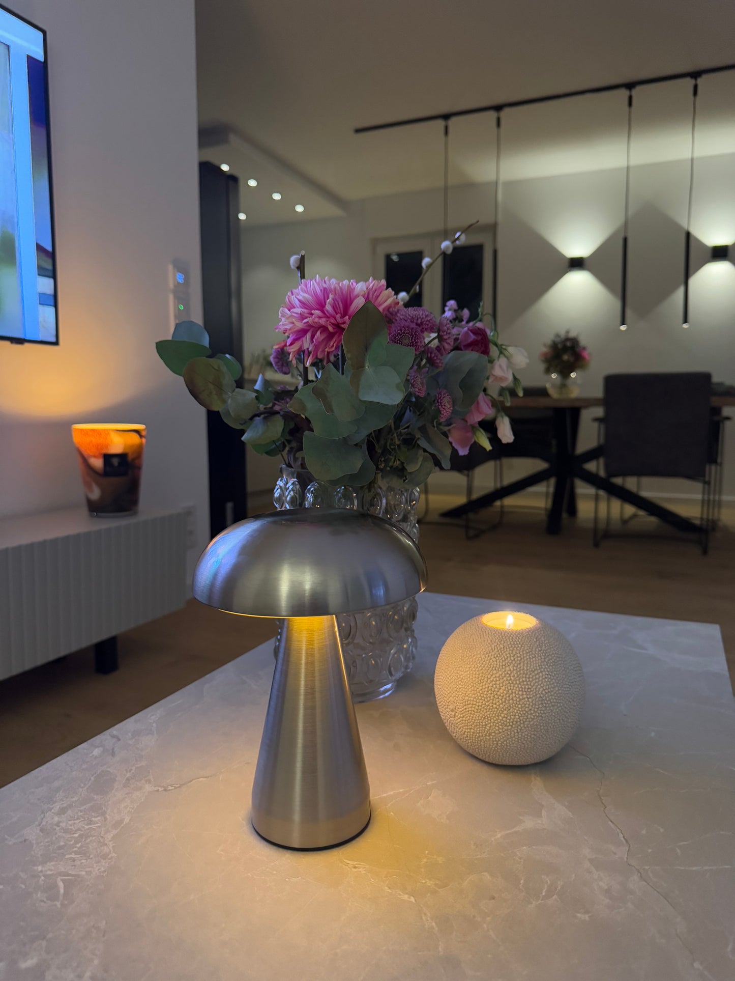 LED Pilzlampe in Silber mit Touchfunktion